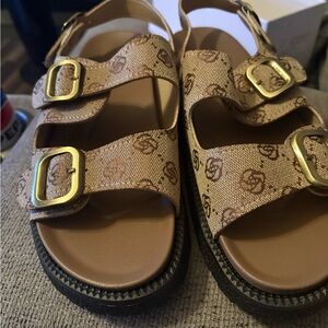 Brown Sandals with Gold Buckles
